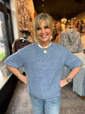 CHARLIE B HEATHER DENIM ELBOW SLEEVE BALLOON SHAPE SWEATER