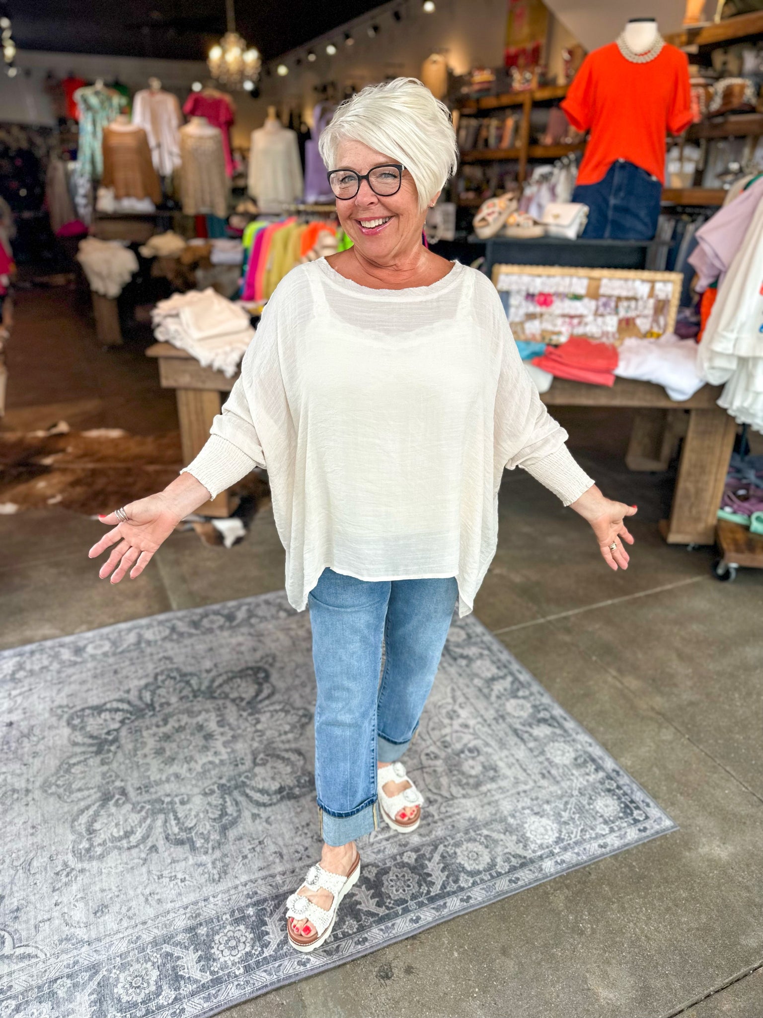 Oyster Oversized Smocked Sleeve Blouse