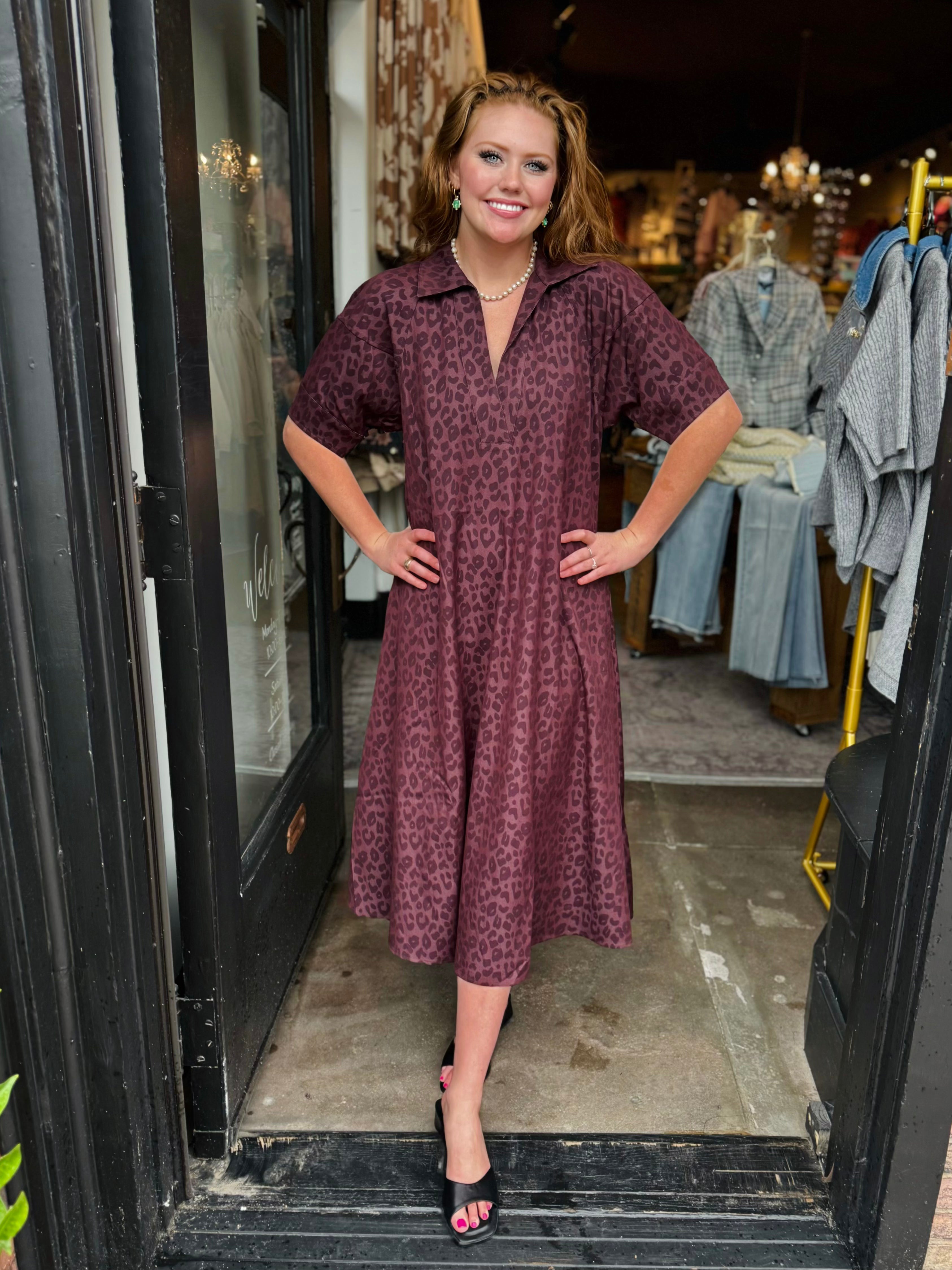 LIOR MAXIM LEOPARD BORDEAUX DRESS