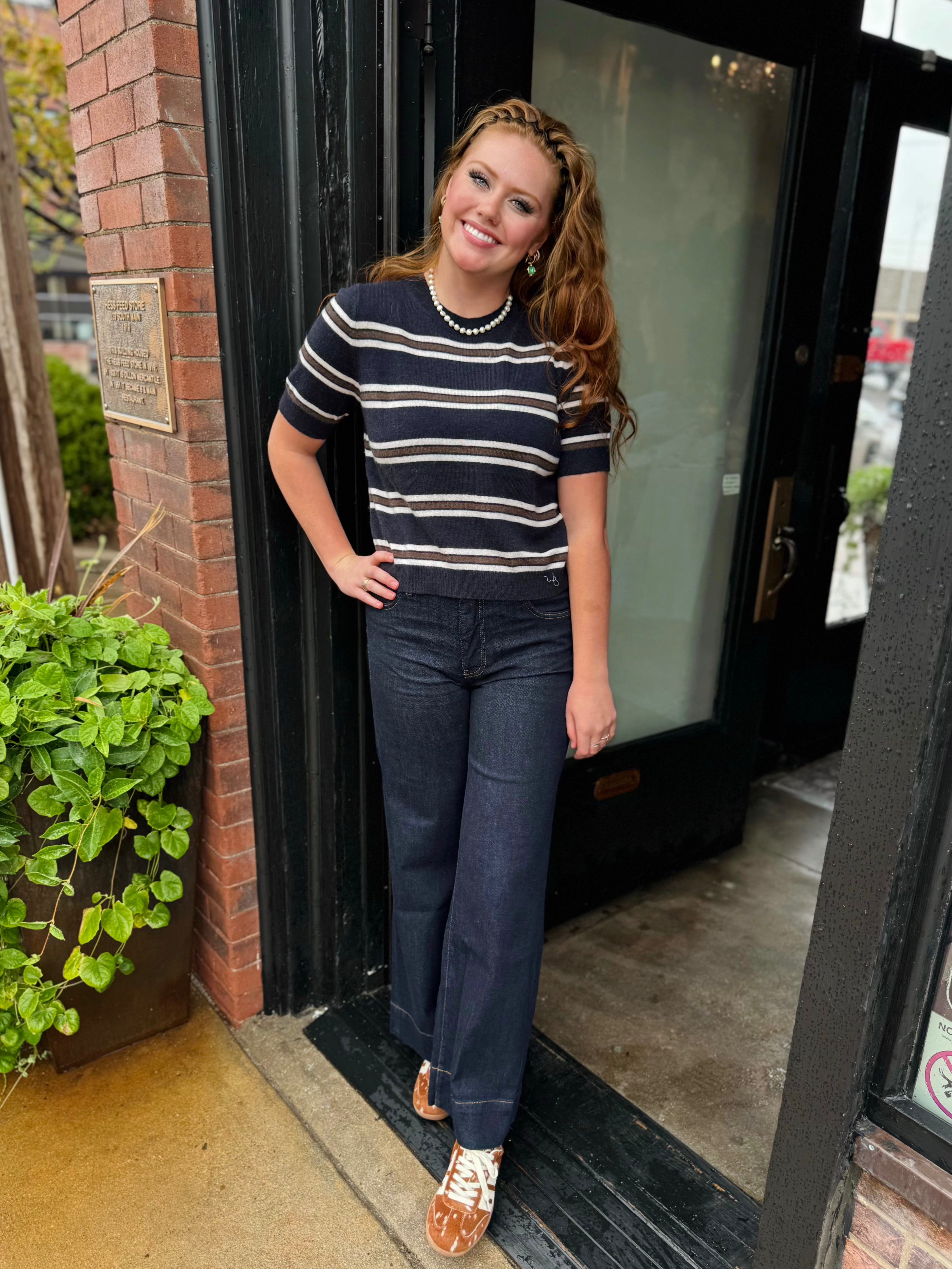KLD NAVY STRIPED CREW SWEATER