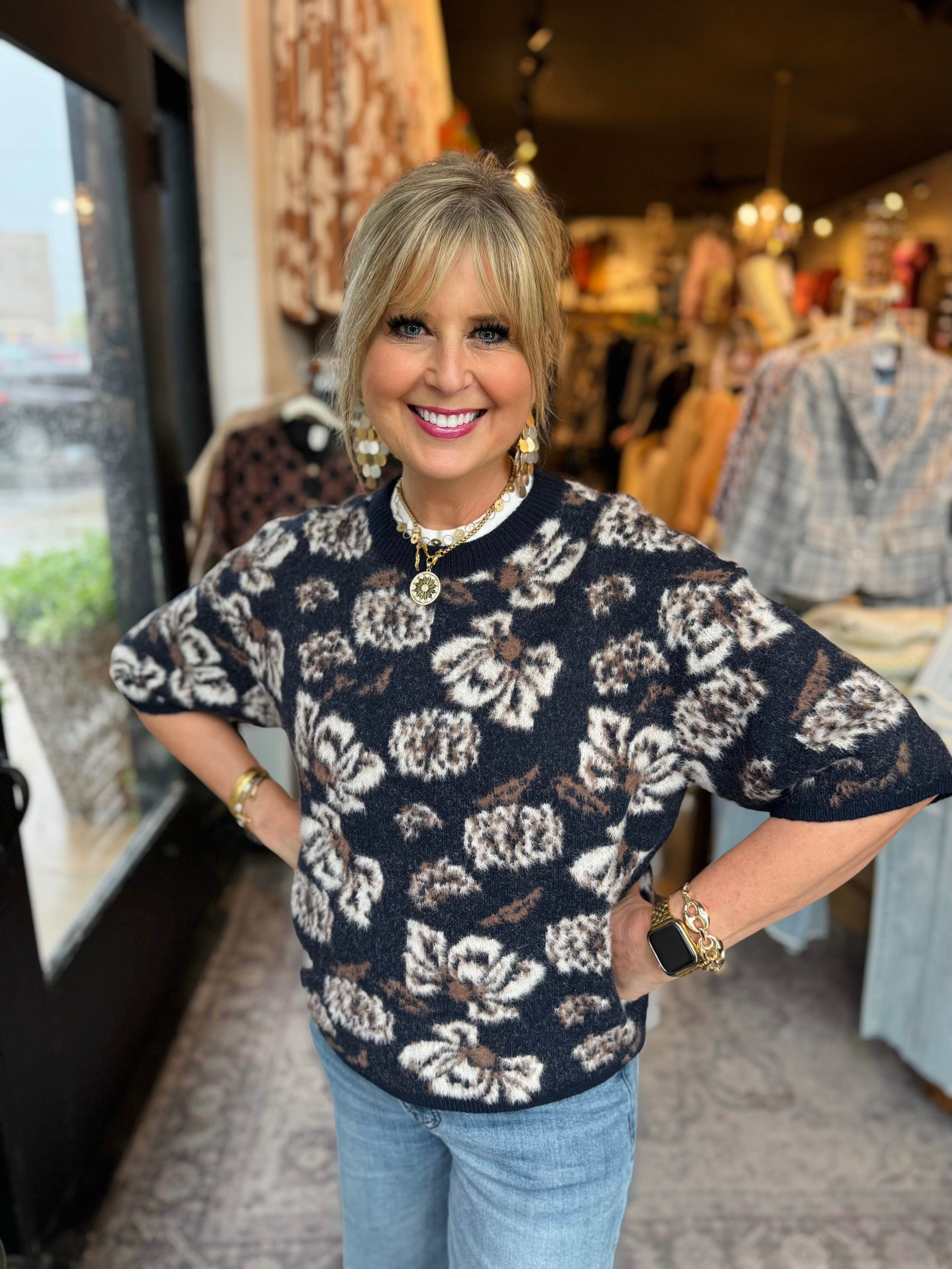 CHARLIE B VICTORIAN BALLOON SHAPE JACQUARD SWEATER