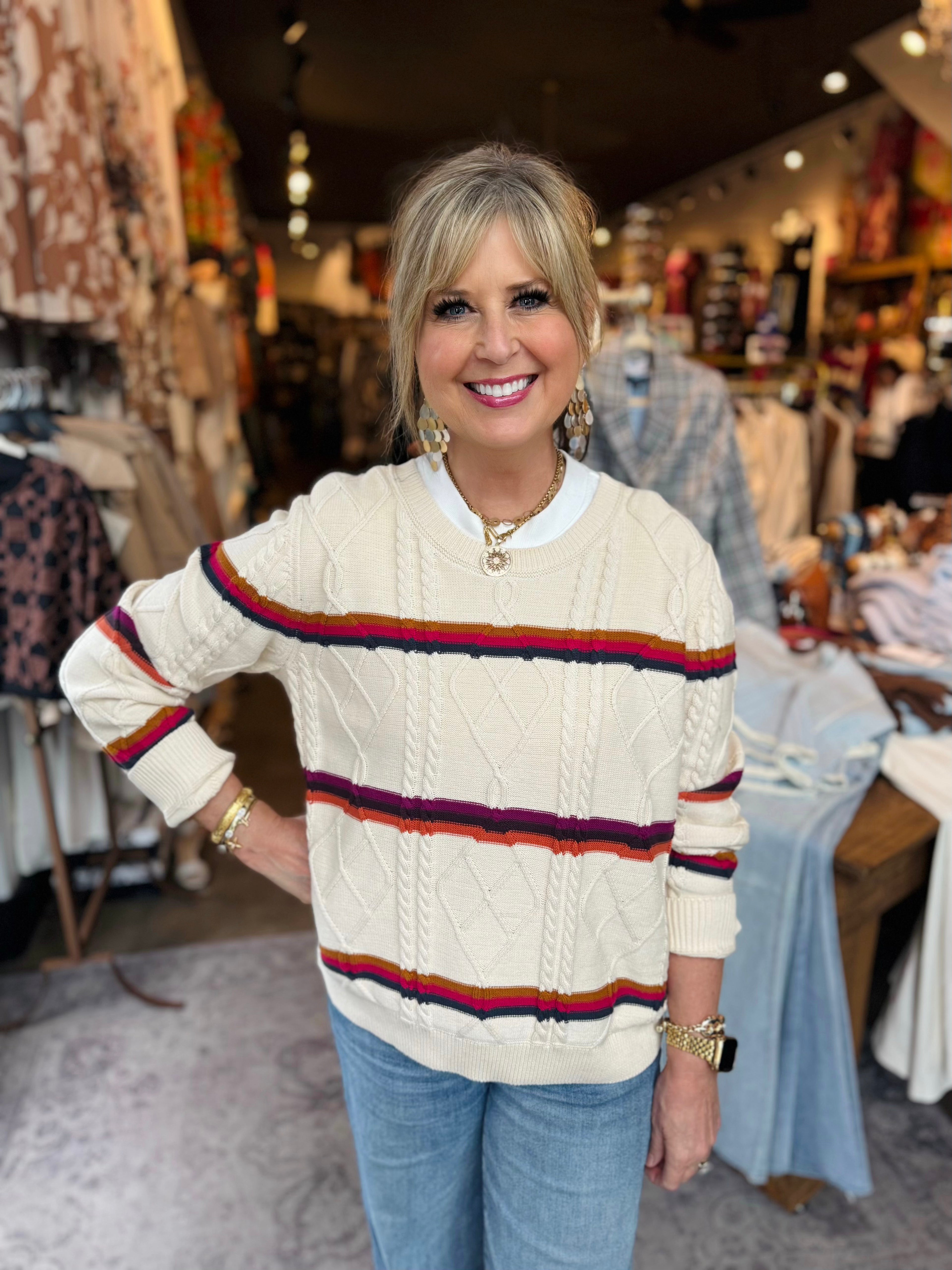 TRIBAL JAZZY CREW SWEATER EMBROIDERY