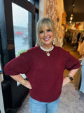 CHARLIE B MERLOT ELBOW SLEEVE BALLOON SHAPE SWEATER