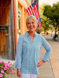 Ivy Jane aqua popover stripe tunic