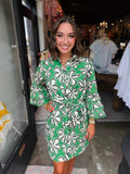 JOY JOY 78F4997 WILLOW PETAL FLARED SLEEVE TRIM SHIRT DRESS