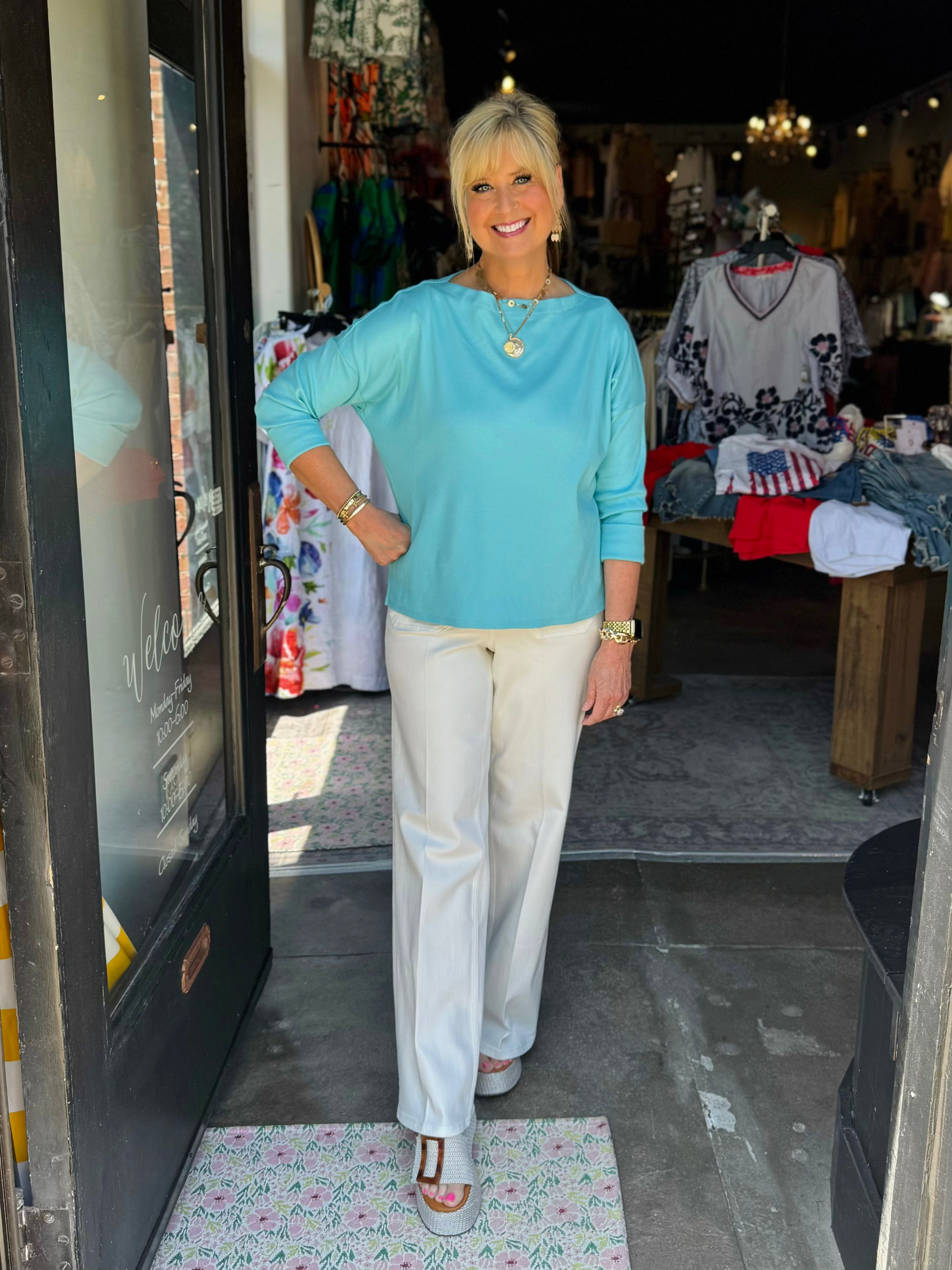 KAREN KANE AQUA RIBBED BOATNECK TOP 2L47923