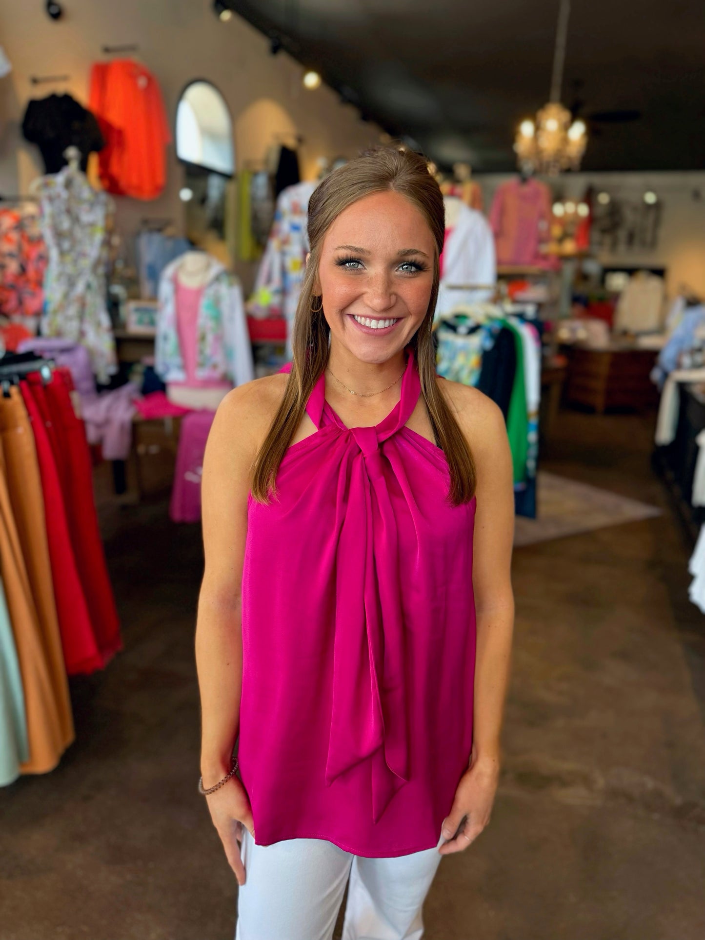 Fuchsia Bow Halter Top