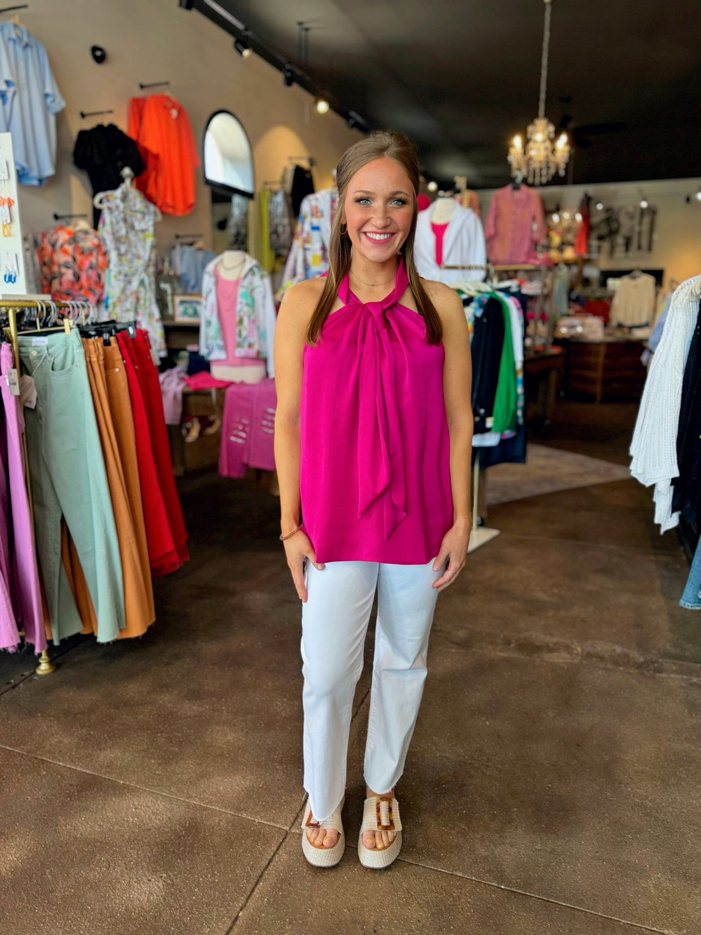 Fuchsia Bow Halter Top