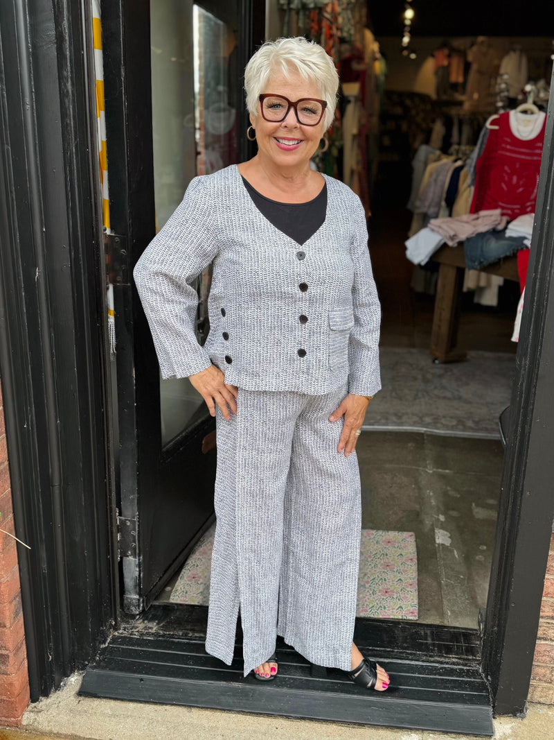 HABITAT WHT OLIVIAS FLAX STRIPE BUTTON JACKET 252432