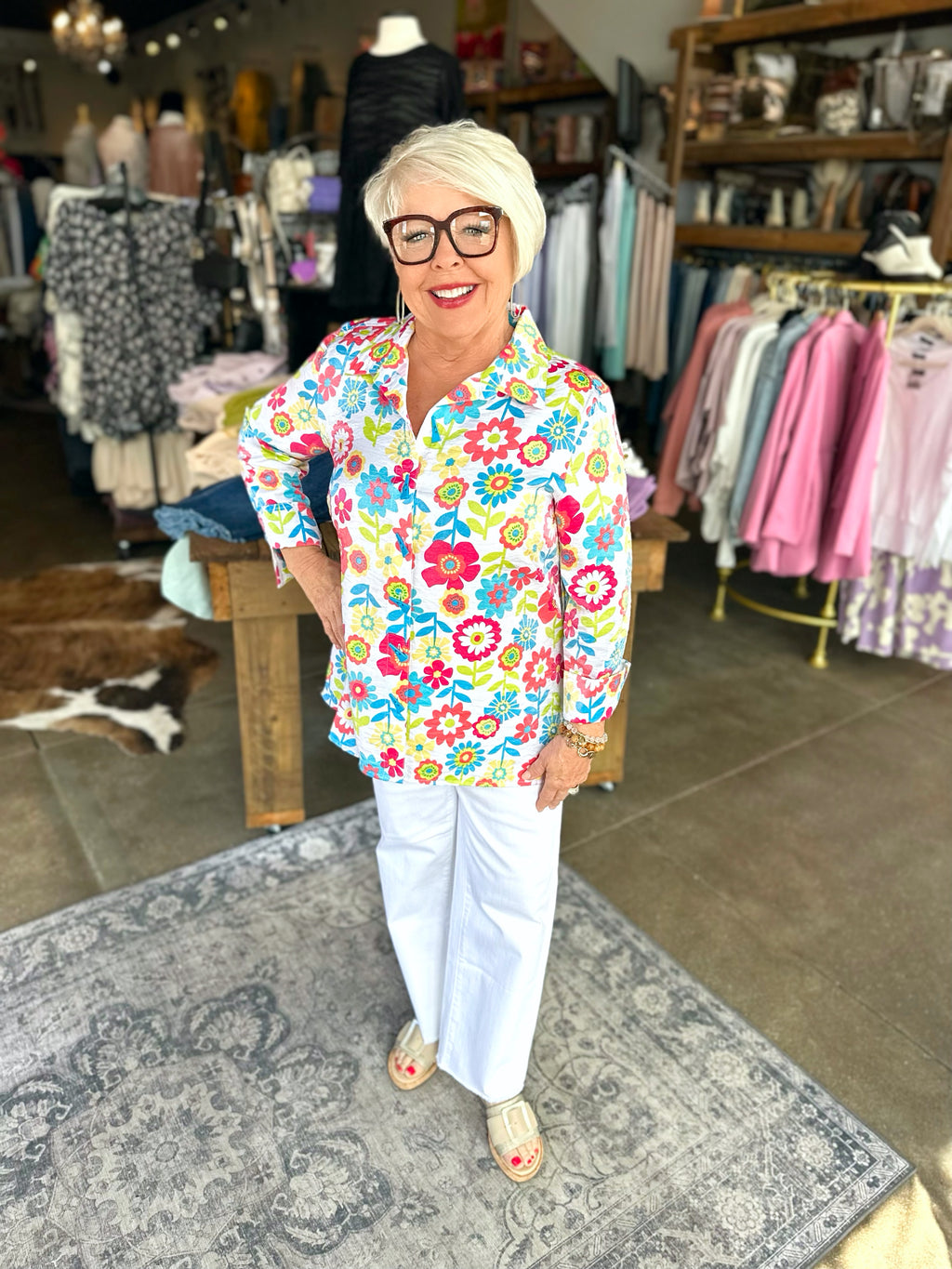 Multiples Multi 3/4 Sleeve Hi-Lo Shirt