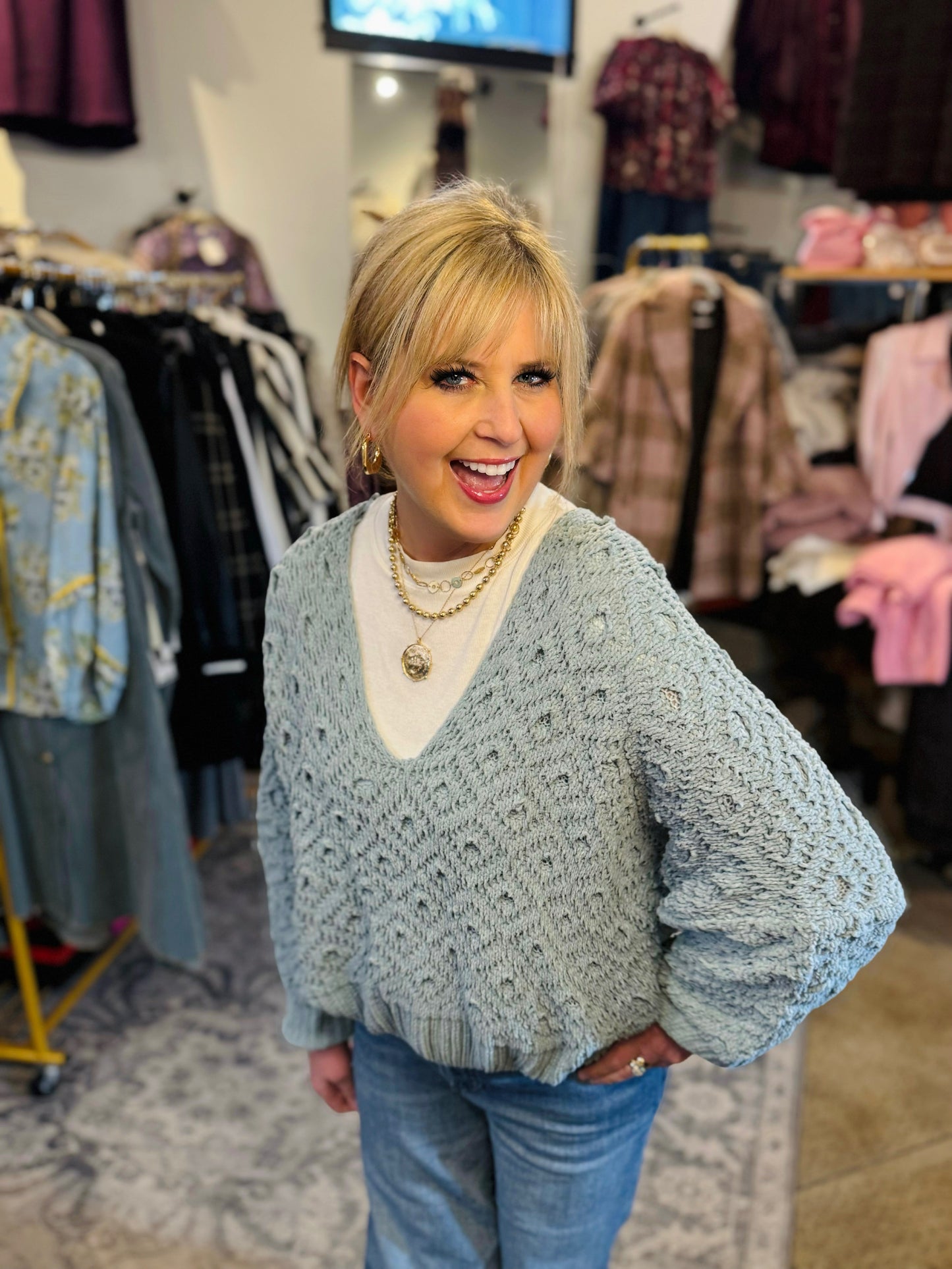 Kld Teal V-neck Sweater