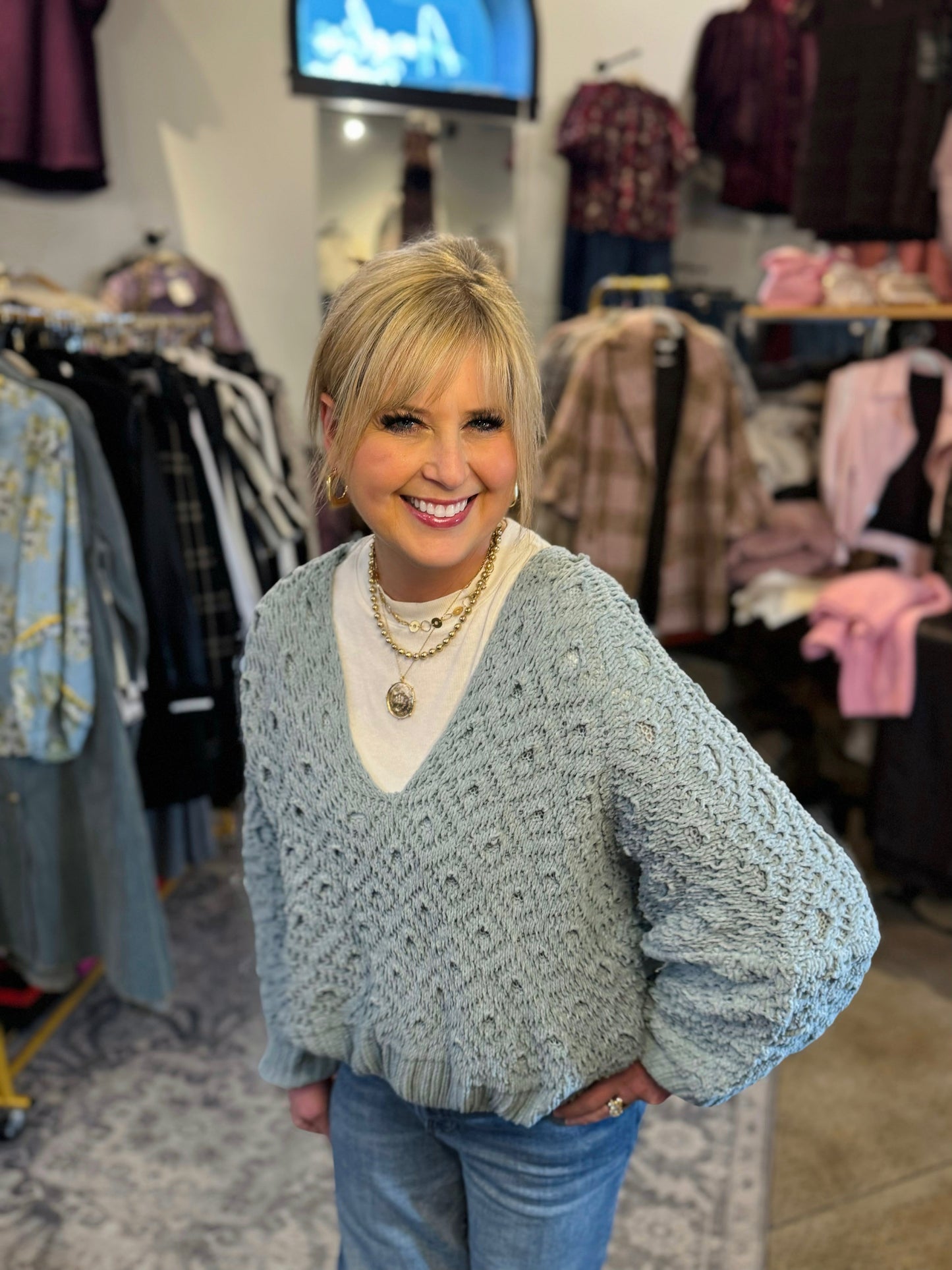 Kld Teal V-neck Sweater