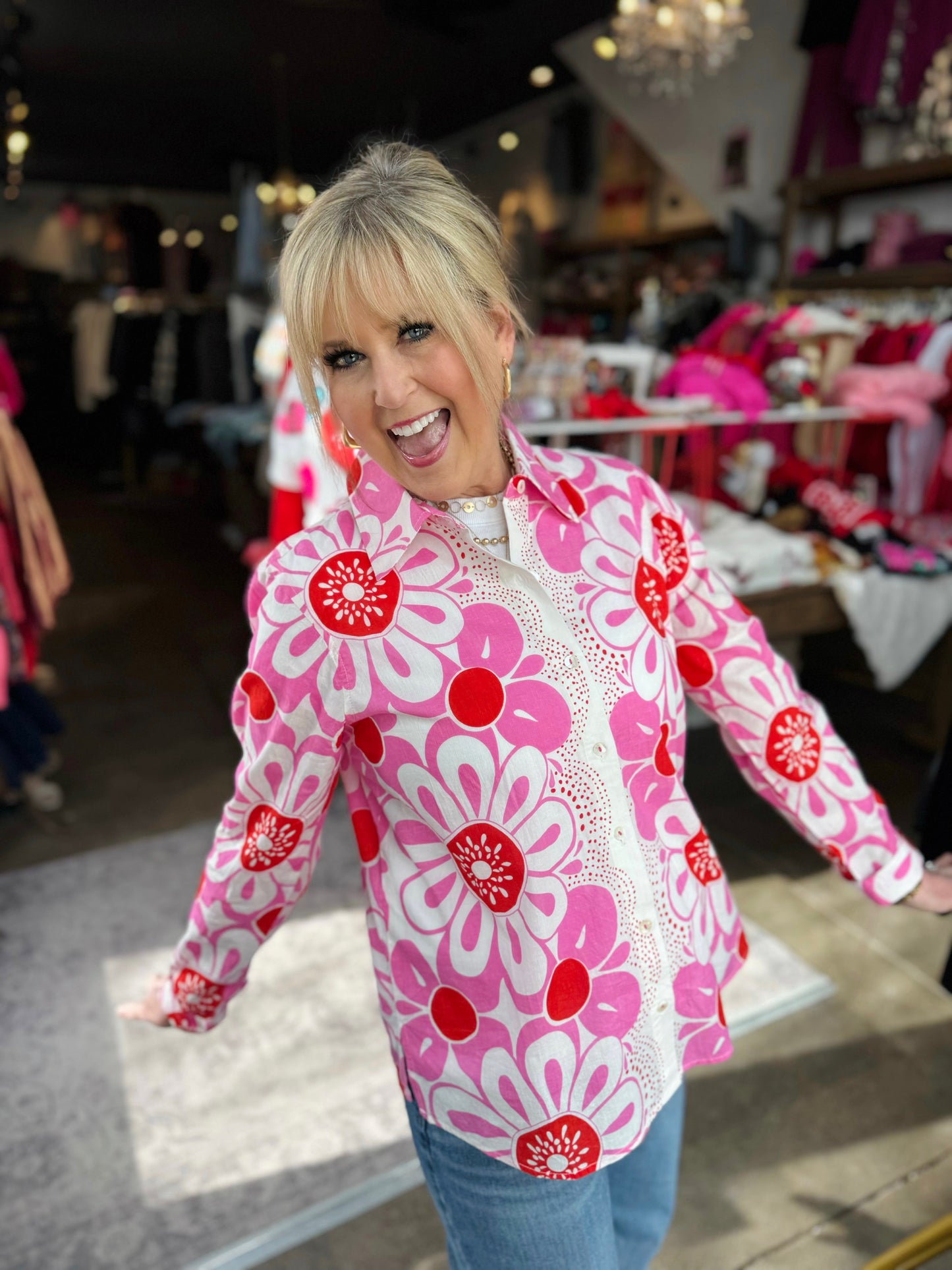 Ivy Jane Pink Pop Flower Border Top
