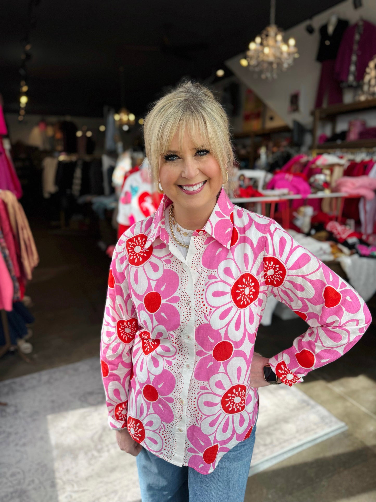 Ivy Jane Pink Pop Flower Border Top