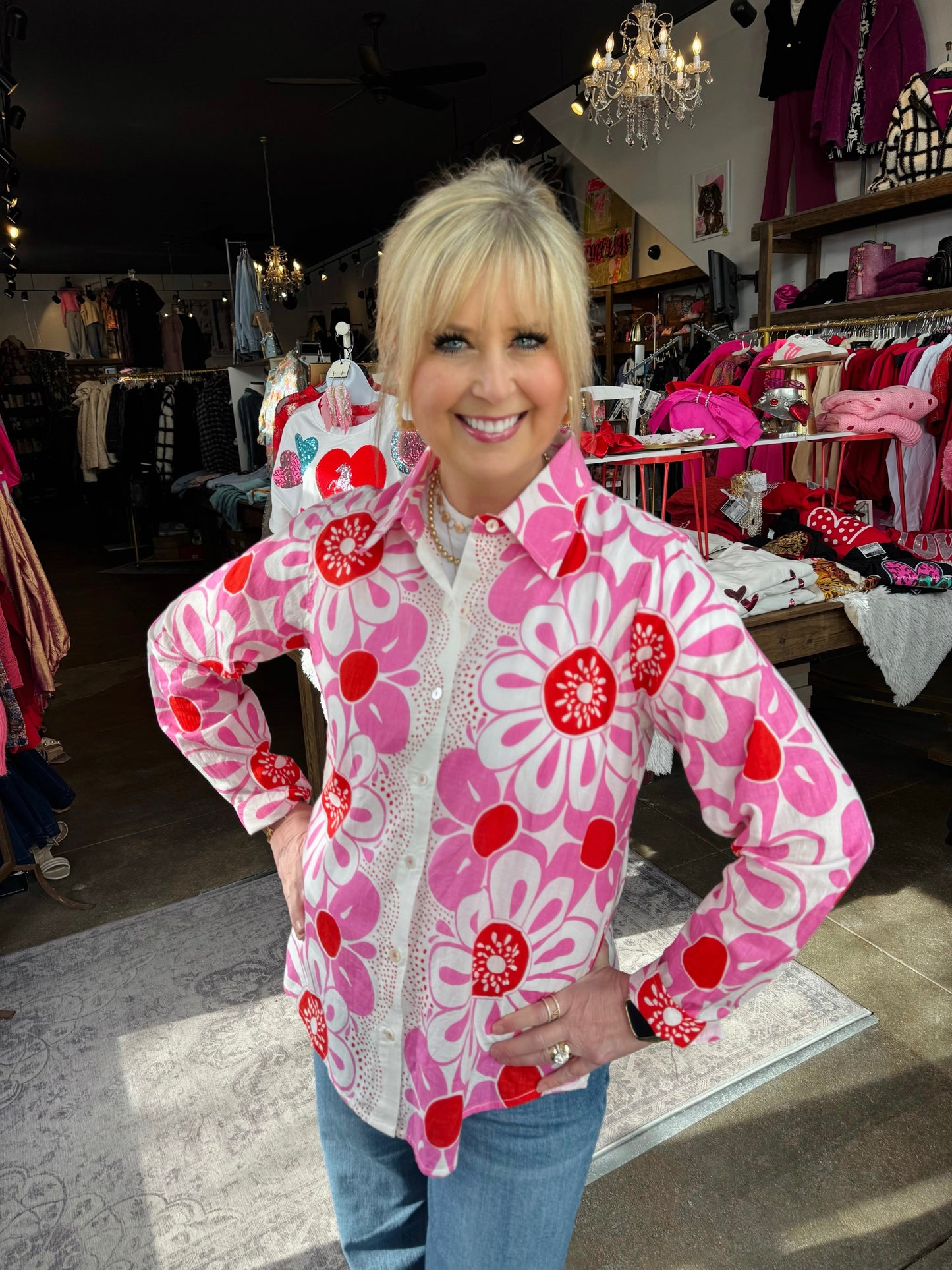 Ivy Jane Pink Pop Flower Border Top