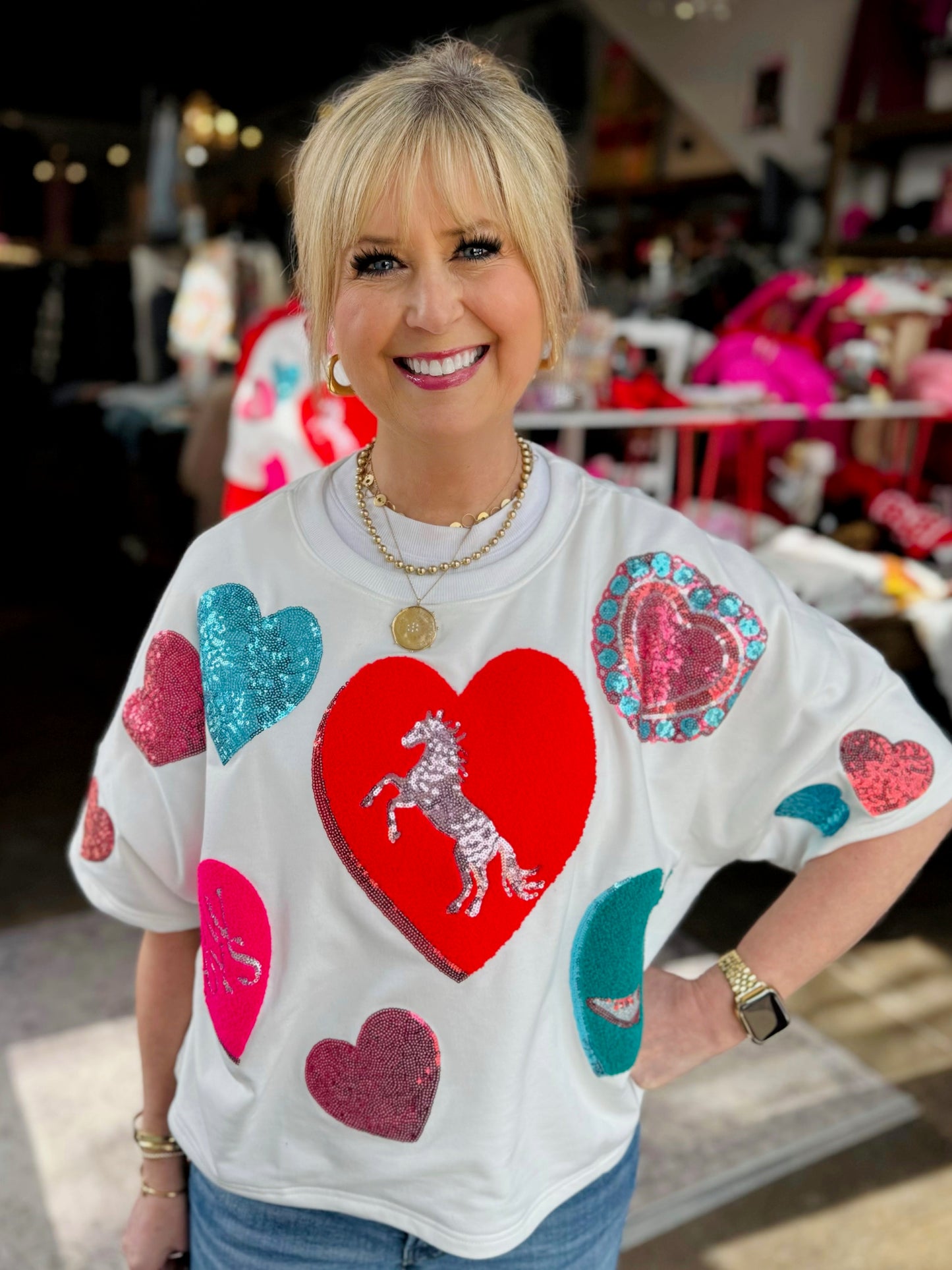 Sequin Heart Cowboy Patch Tee