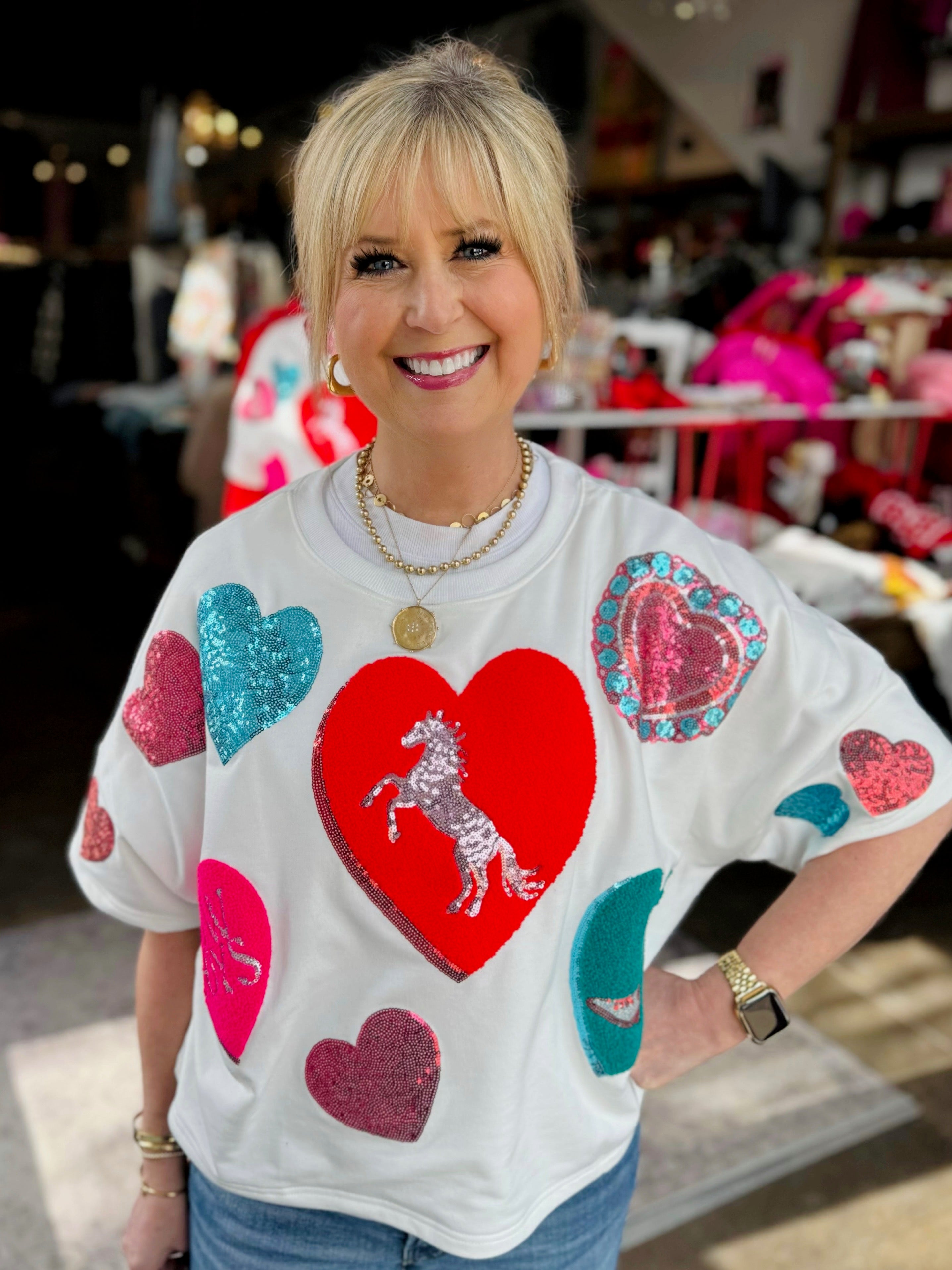 Sequin Heart Cowboy Patch Tee