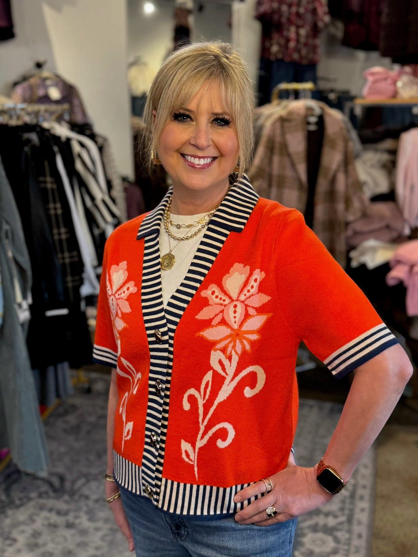 Knitted Floral Pattern Sweater