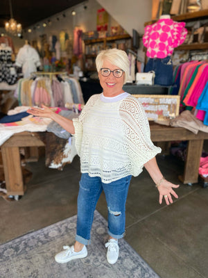 Oakley Open Knit Dolman Sleeve Top - White