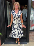 KLD KD52889-NAVY LEAF PRINT DRESS