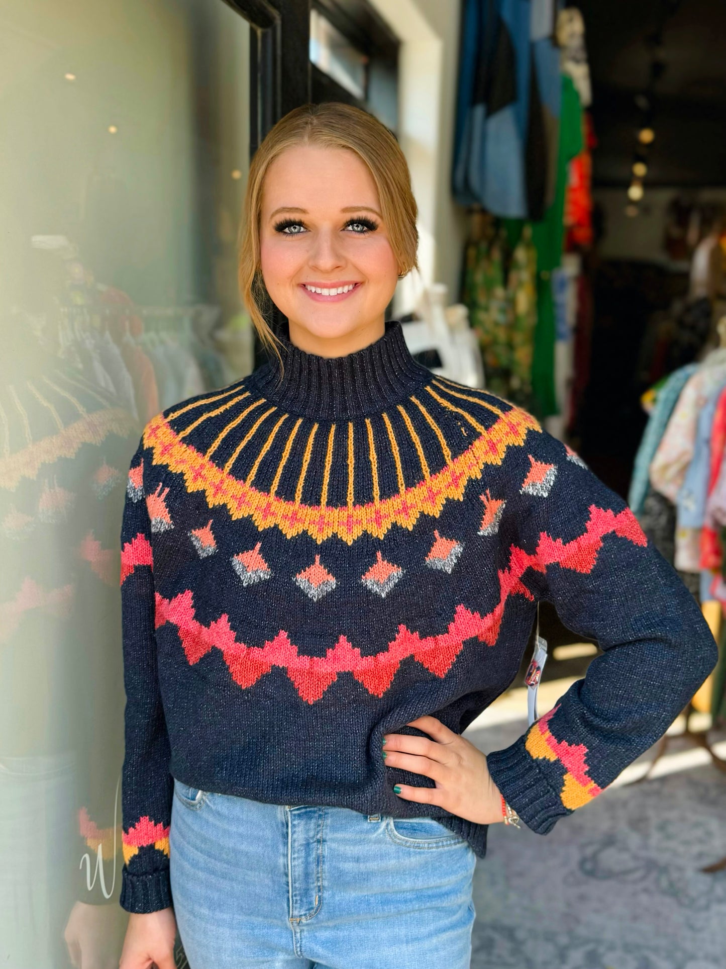 Tribal Night Sky Mock Neck Sweater