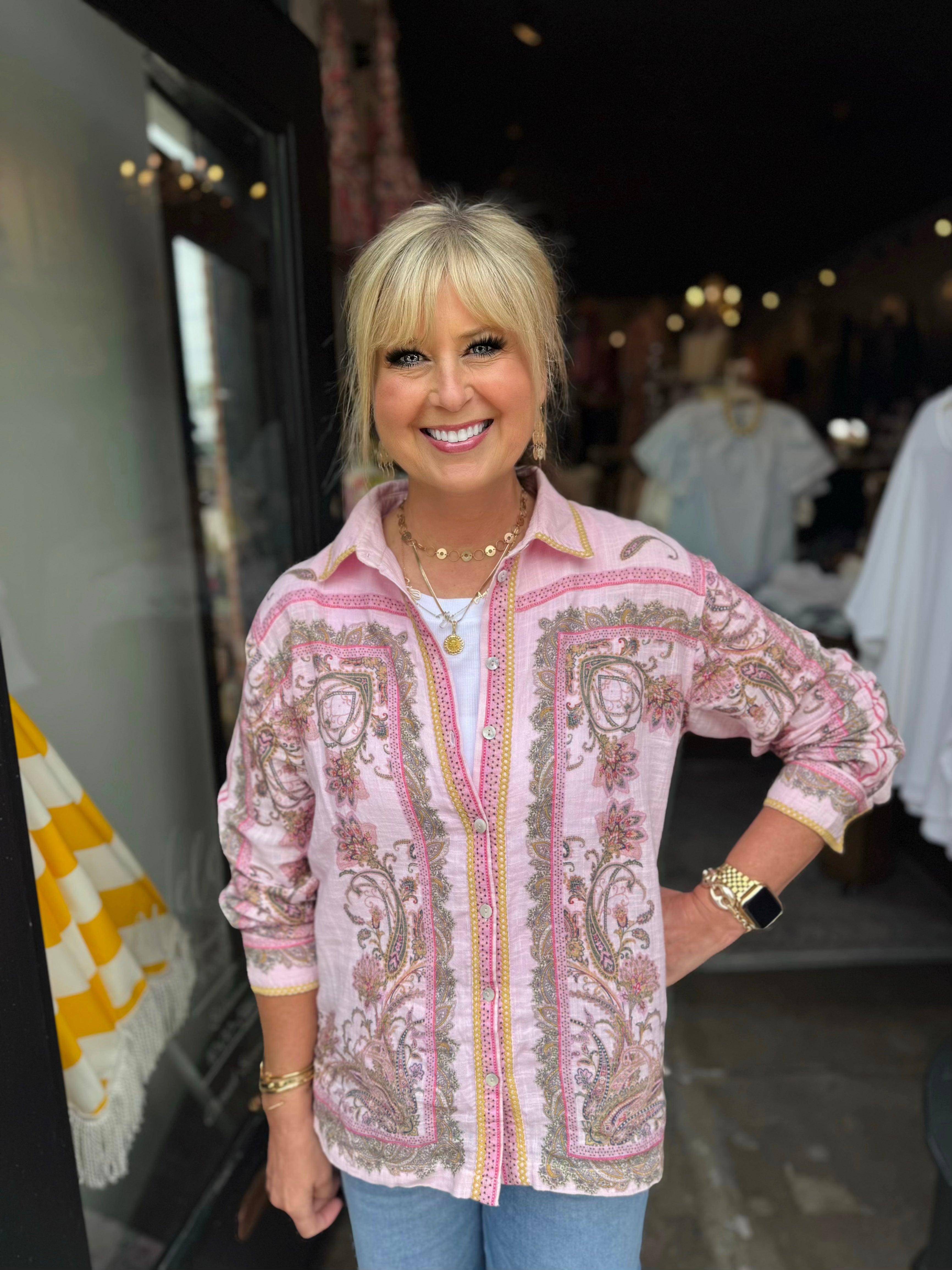 IVY JANE PINK PAISLEY BORDER SHIRT