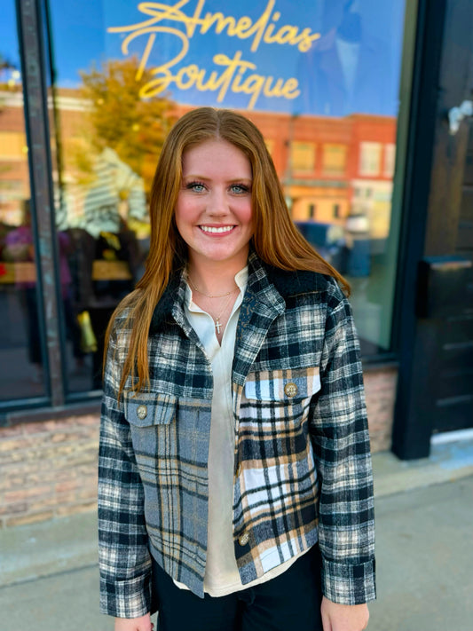 Ivy Jane Black Patched Plaid Jacket