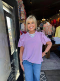 Ivy Jane Orchid Ruffle Collar Top W/ Flounce Bubble Sleeve