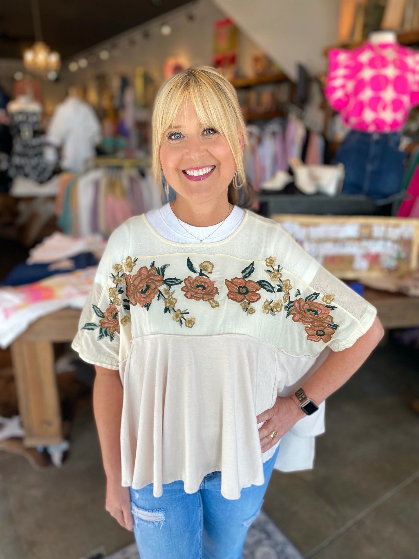 Summer Flower Embroidery Blouse