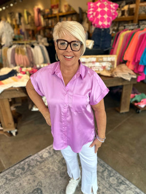 Lavender Vibes silky button down blouse