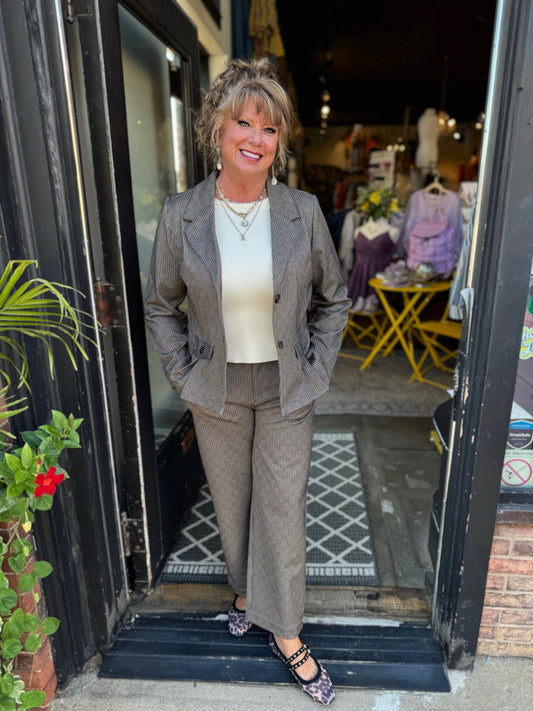 Liverpool Camel/Sand Stripe Wide Leg Crop Trouser