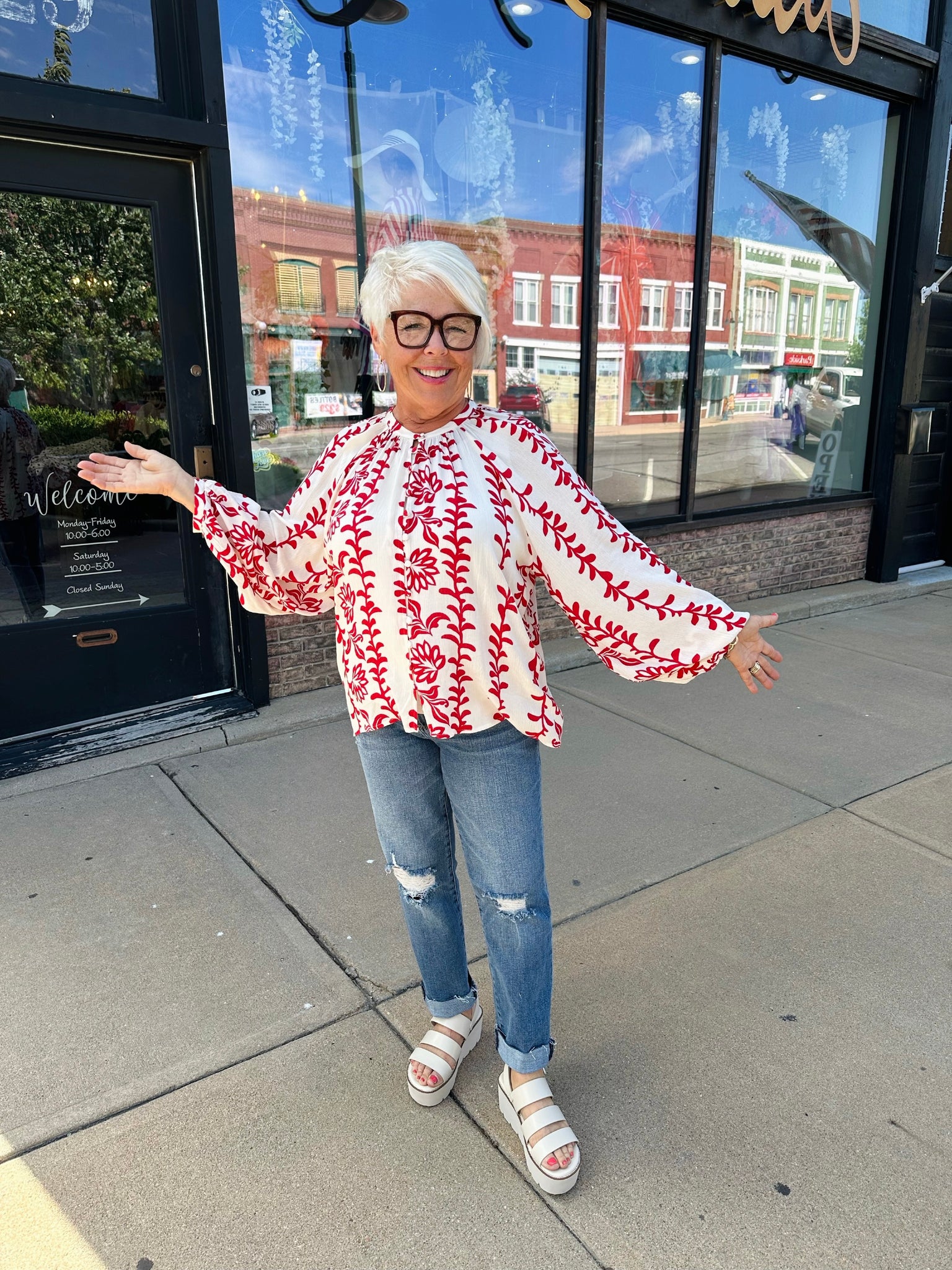 Red-y set go Peasant Blouse