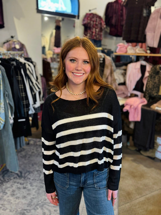 Kld Black Striped Scoop Neck Sweater