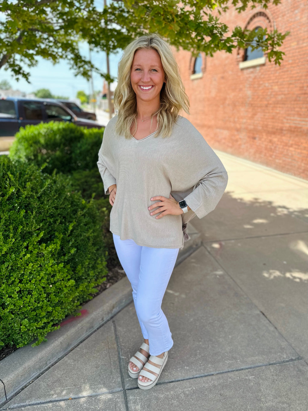 Heather Cement Over sized Gathered Sweater