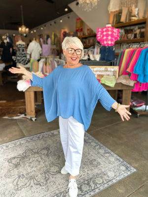 Dusty Blue Raw Edge Blouse