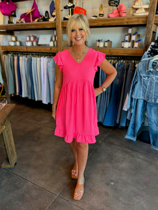 Ivy Jane Neon Pink High Low V-Neck Dress