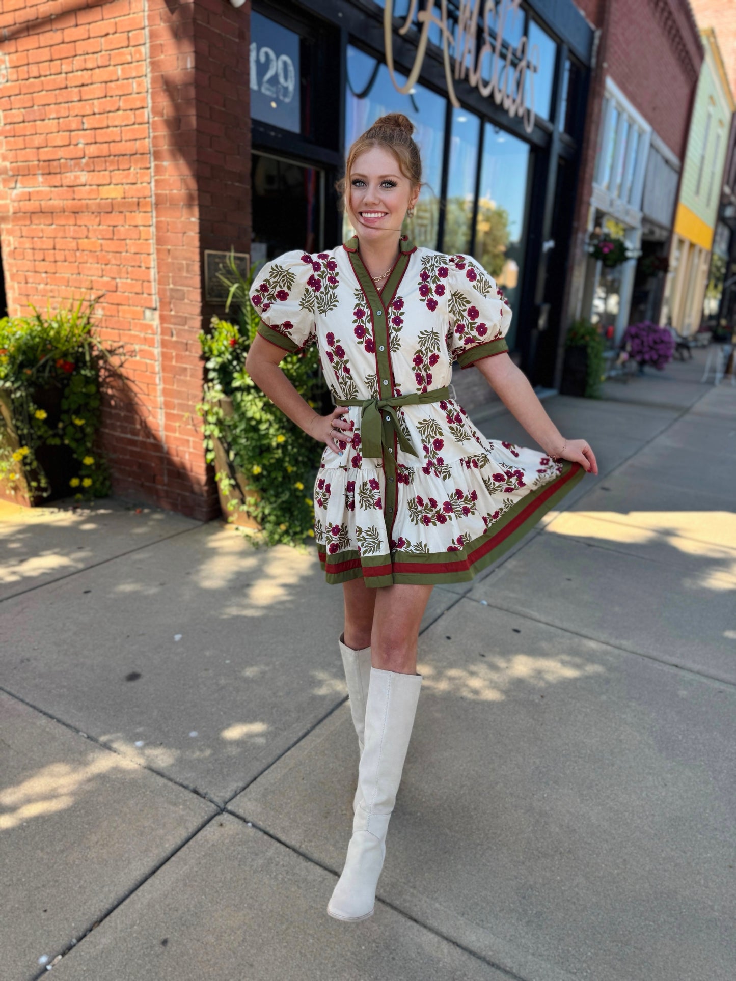 Olivia Poppy Olive / Cream Short Dress
