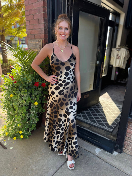 KLD A/S Satin Printed Slip Maxi Dress