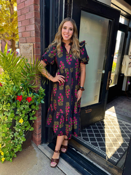 Black Poppy Maxi Dress