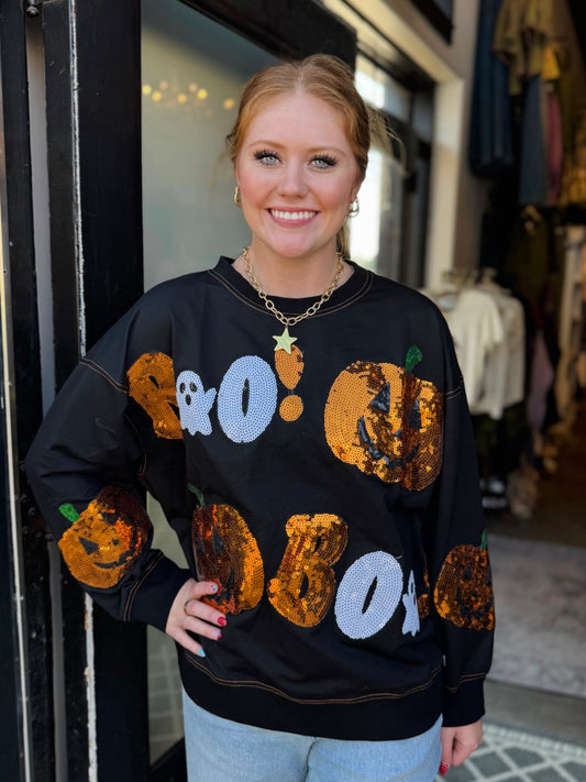 Spooky Halloween Sequin Embroideries French Pullover