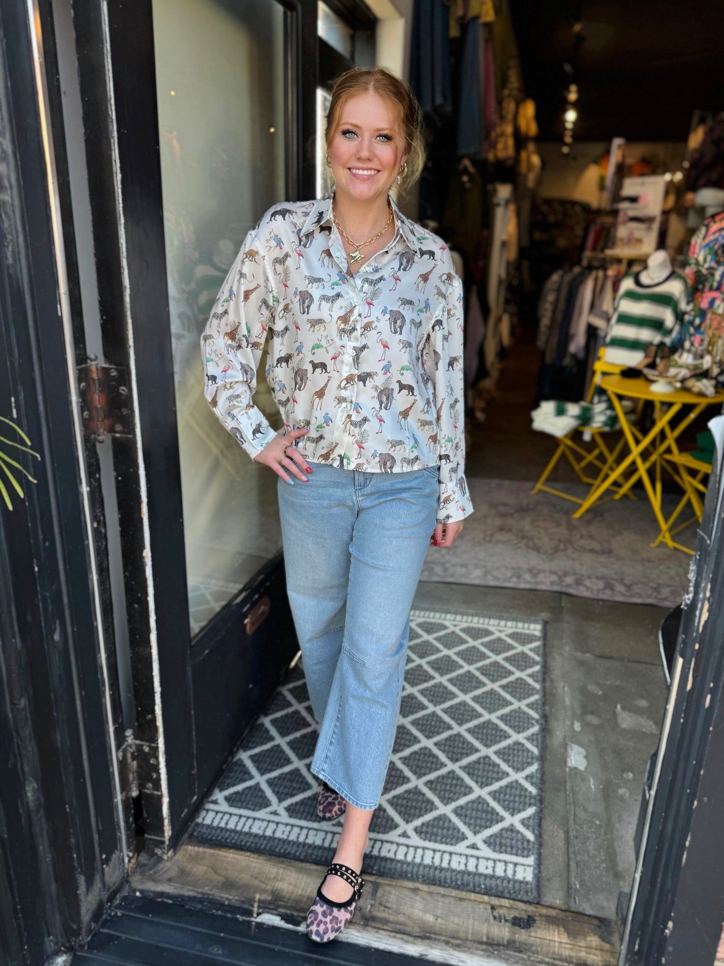 Joy Joy White Safari Crop Blouse