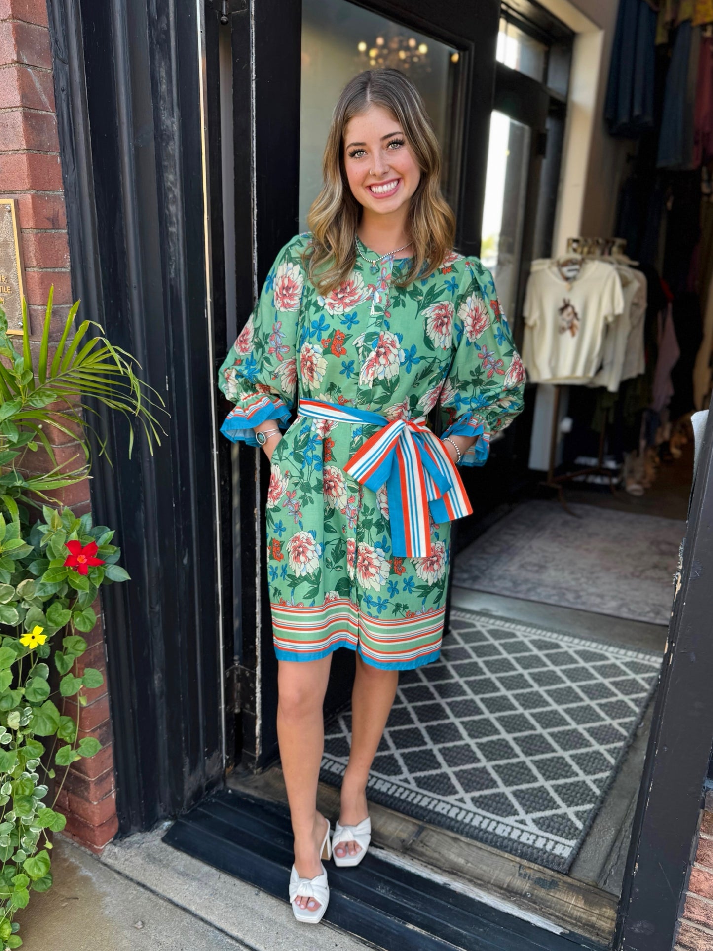 Jade Dahlia Border Placket Dress