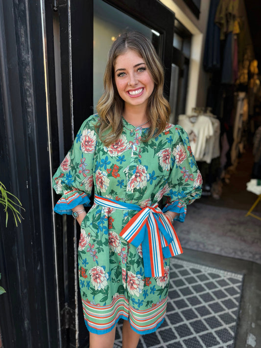 Jade Dahlia Border Placket Dress