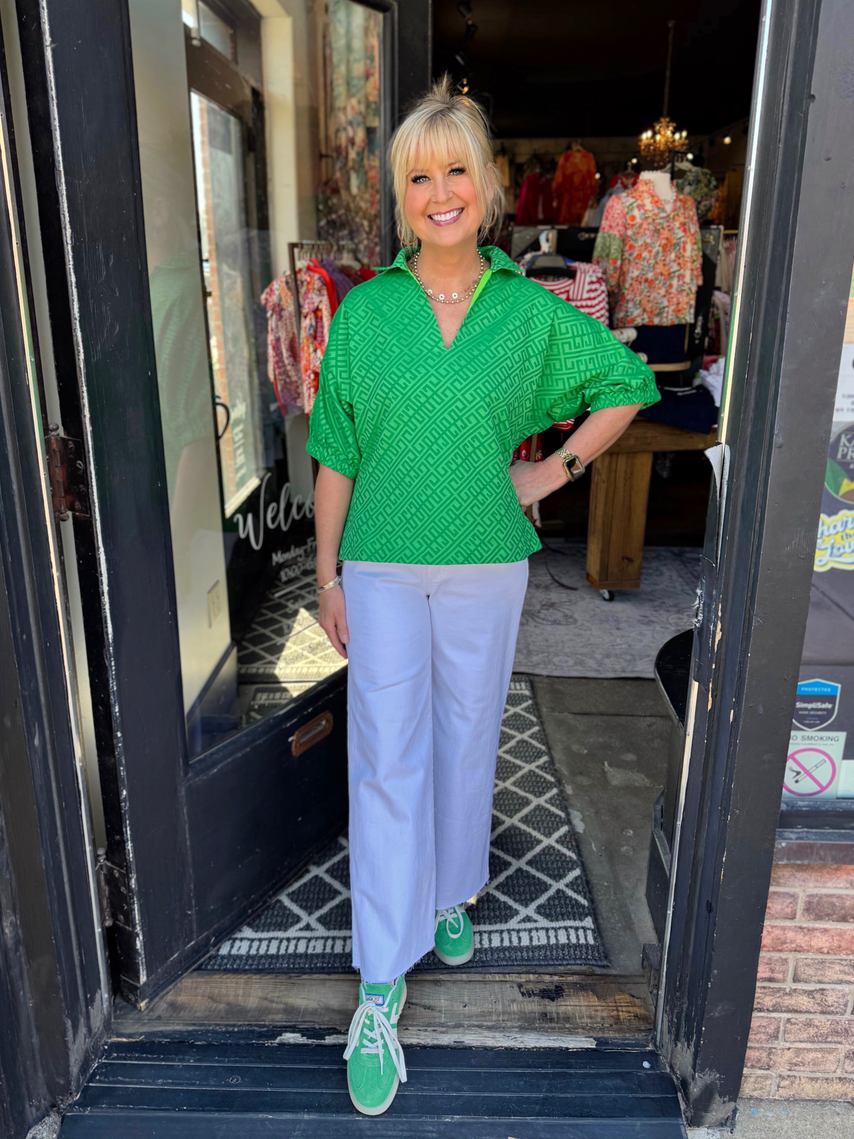 Emily McCarthy Fairway Green Monogram Poppy Top