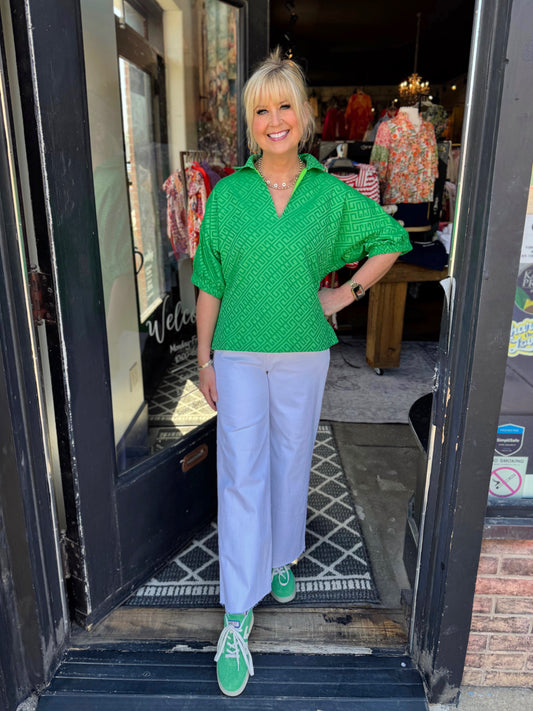 Emily McCarthy Fairway Green Monogram Poppy Top