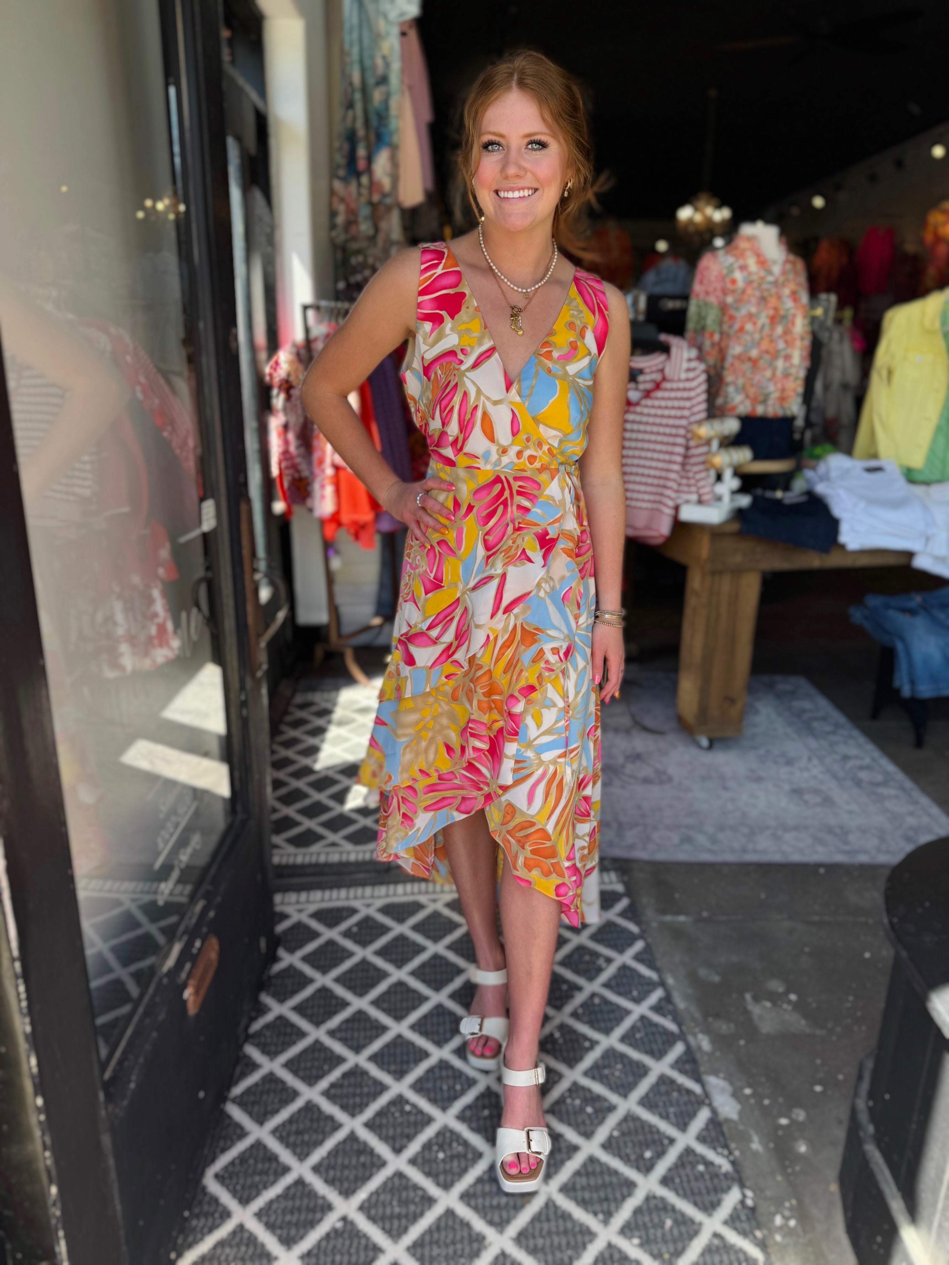 Jade Island Breeze Ruffles Side Wrap Dress
