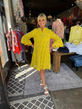 Uncle Frank Citron Eyelet Tiered Dress