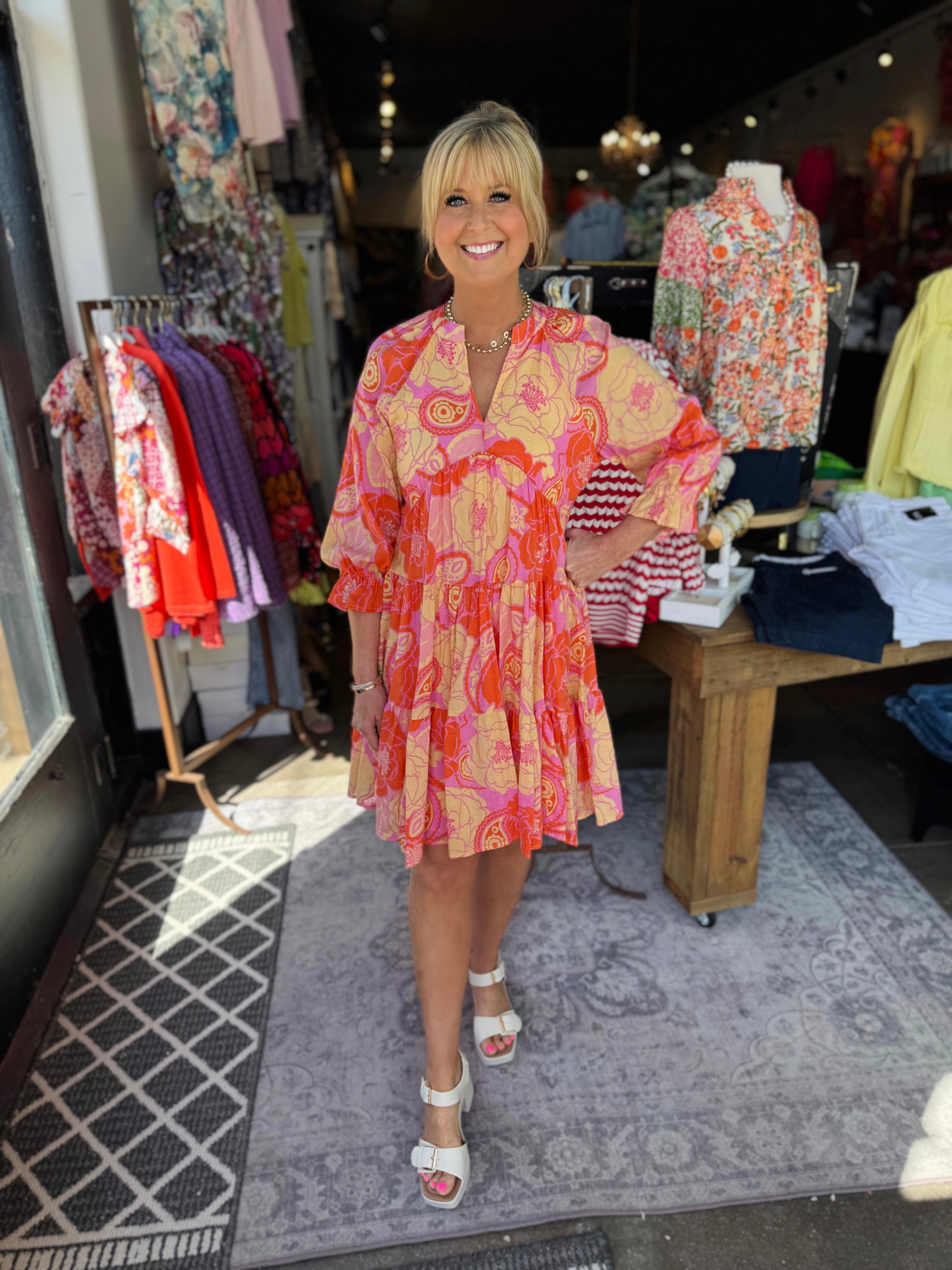 Uncle Frank Coral Floral Dress