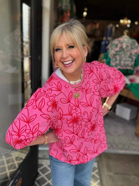 Ivy Jane Pink Floral Vines Knit Top