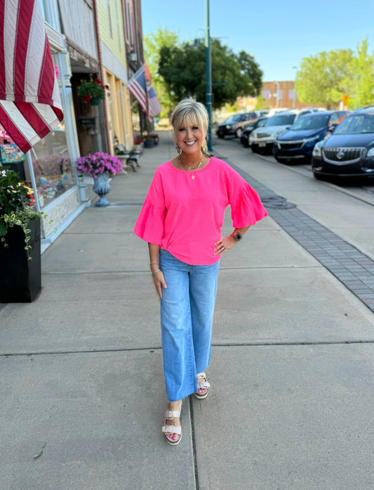 Ivy Jane Neon Pink Pouf Sleeve Top